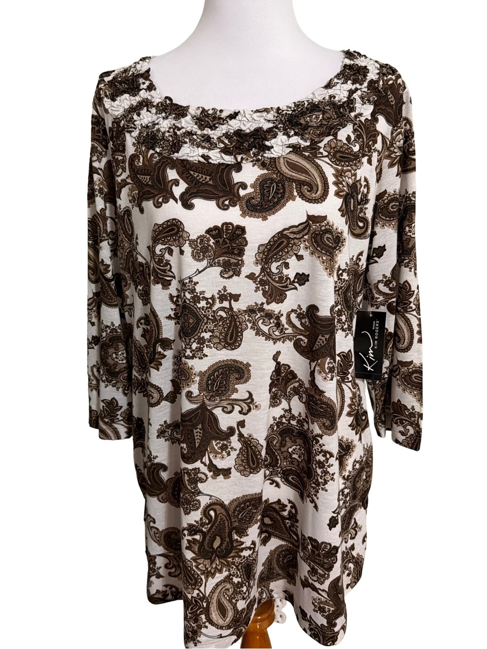 Kim Rogers Brown Paisley Scoop Neck Tunic